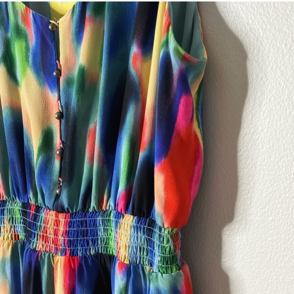 Anthropologie Maeve Aloisia Dress Silk Watercolor Maxi Length Front Slits Sz 8 - Picture 7 of 16